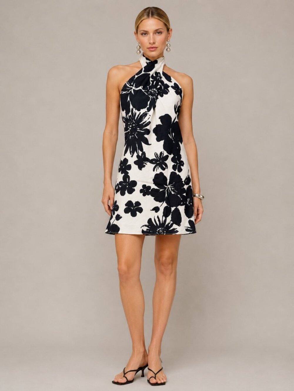 Flora Bea NYC Miso Floral Halter Dress Black White Revolve Medium New